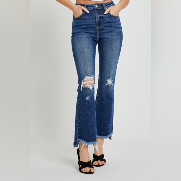 RISEN High Rise Distressed Crop Flare Jeans - Picture 3 of 7